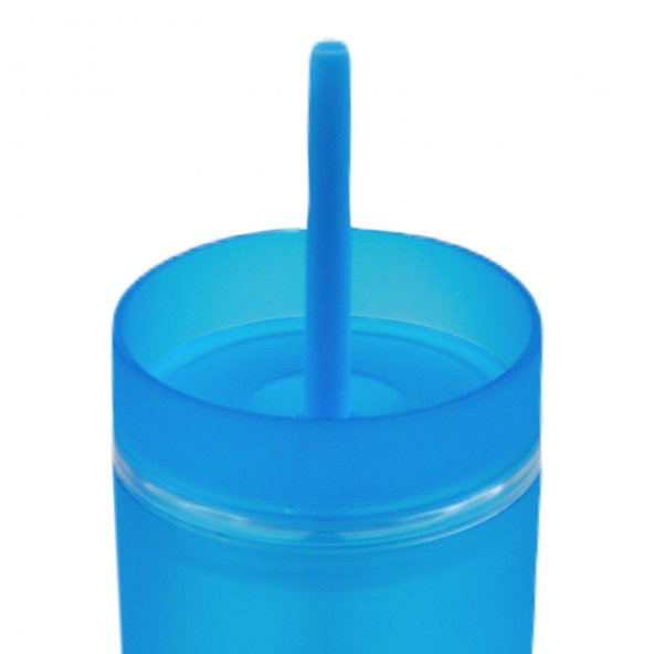 BottleBoss Çift Katmanlı Pipetli Çift Renkli Sızdırmaz Bardak Matara 480 Ml Mavi - 2
