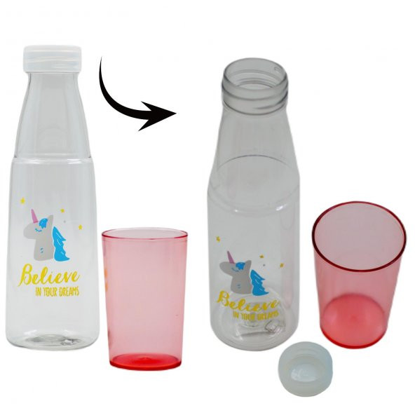 BottleBoss Renkli Bardaklı Desenli Sızdırmaz Kapaklı Su Şişesi Matara 600 Ml Pembe - 6