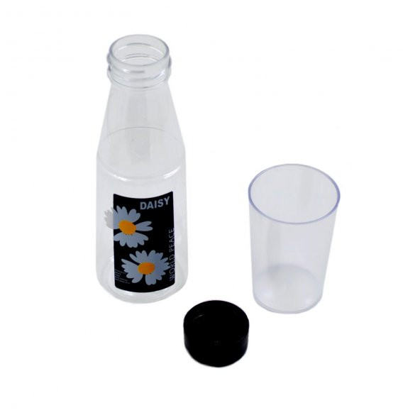 BottleBoss Renkli Bardaklı Papatya Desenli Sızdırmaz Kapaklı Su Şişesi Matara 500 Ml - 4