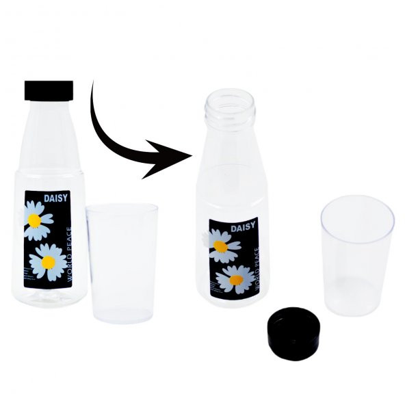BottleBoss Renkli Bardaklı Papatya Desenli Sızdırmaz Kapaklı Su Şişesi Matara 500 Ml - 6