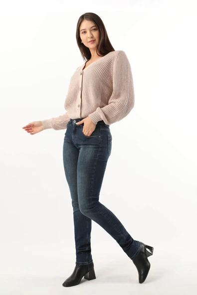 Kadın Orta Bel Jean Pantolon Lacivert - 3