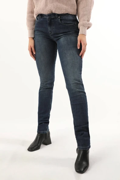 Kadın Orta Bel Jean Pantolon Lacivert - 6