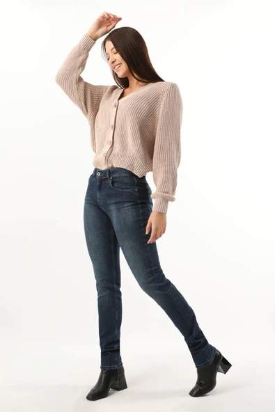 Kadın Orta Bel Jean Pantolon Lacivert - 4