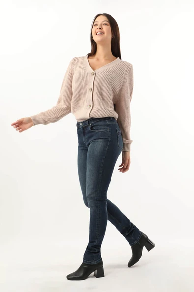 Kadın Orta Bel Jean Pantolon Lacivert - 2