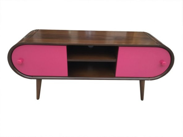 Tv Sehpası 13925 ST BOMBELİ Model Kayın RETRO Ayak Parlak Ceviz-Pembe120 El Yapım