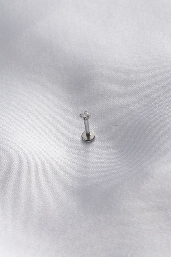 316L Cerrahi Çelik 3,5 mm Zirkon Gümüş Renk Dudak Piercing