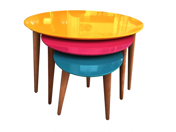 Zigon 17972 Oval Çok Renk Model sehpa Kayın RETRO ayak Turuncu-Fuşya El yapım - Resim 3