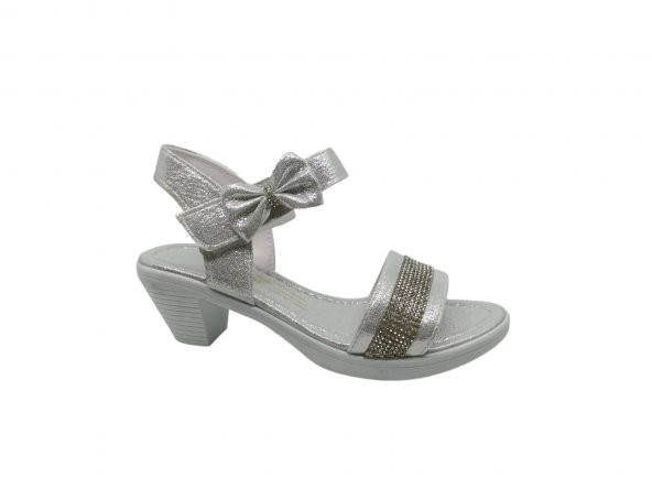 Zerhan 450 Kız Çocuk Gümüş Pırıltılı Taşlı Tek Bant Topuklu Abiye Ayakkabı