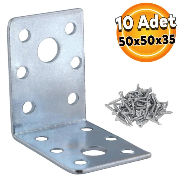 Mobilya Dolap Köşe Bağlantı Sabitleme L Demir Köşebent Gönye 50x50x35 mm (10 ADET)