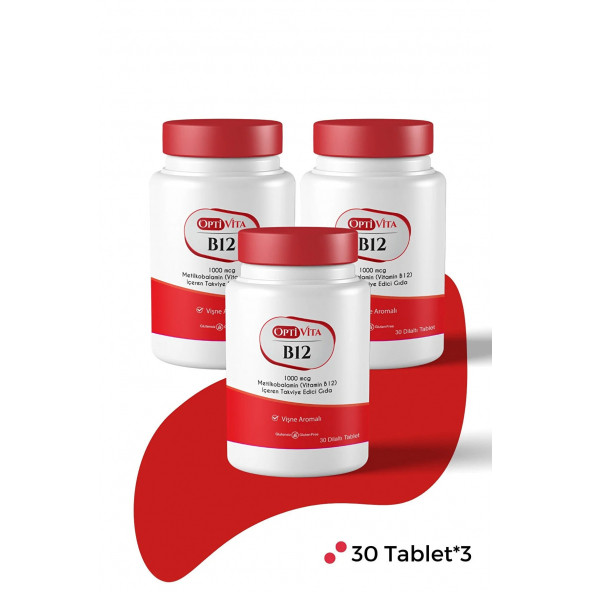 3'lü paket: Vitamin B12 (Metilkobalamin) 1000 mcg 30 Dilaltı Tablet Methylcobalamin x3 adet