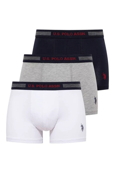 U.S. Polo Assn. Erkek Karışık 3 Lü Boxer Lacivert-Gri Melanj-Beyaz