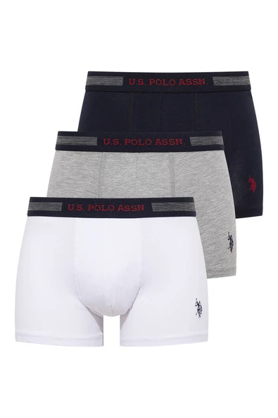 U.S. Polo Assn. Erkek Karışık 3 Lü Boxer Lacivert-Gri Melanj-Beyaz ürün görseli 1