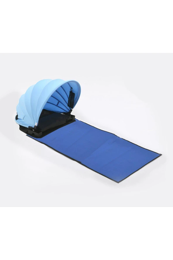 EXENT Portatif Şezlong + Güneşlik Katlanır Kademeli Kolay Kurulum Çantalı Mavi