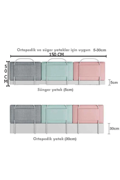 BabySafe 150x50 Cm Serenity Yeni Nesil Yatak Bariyeri Korkuluğu Mixed - 6