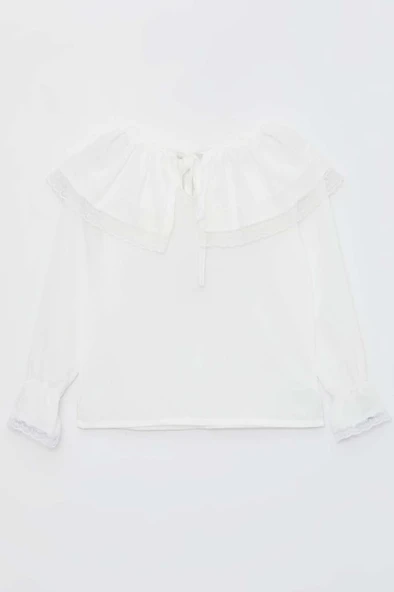 Kız Çocuk Üstü Volanlı Dantel İşlemeli Fırfırlı Taba Etekli Takım - Resim 11