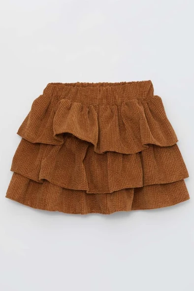 Kız Çocuk Üstü Volanlı Dantel İşlemeli Fırfırlı Taba Etekli Takım - Resim 12