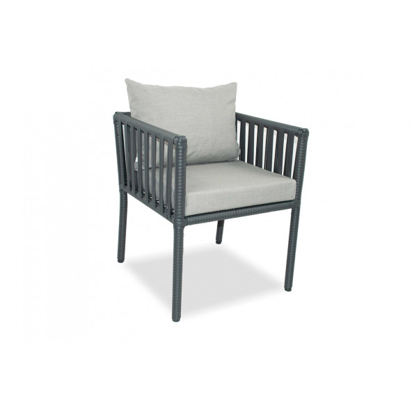 London Rattan Bahçe Balkon 4 Kişilik Kare Yemek Takımı Taş Gri - Resim 2