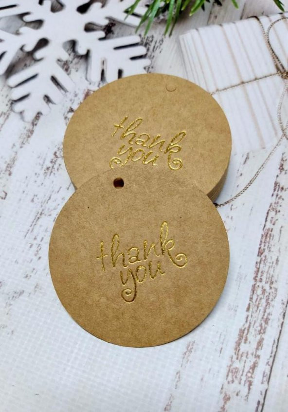 Thank You Kart Etiket - Kraft Etiket - Delikli Etiket GOLD baskı 25 adet -T409 - 4