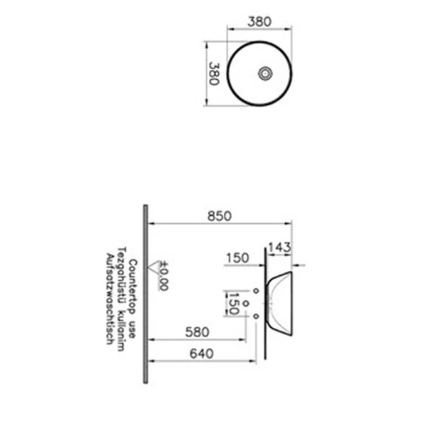 Vitra Geo Çanak Lavabo Armatür Deliksiz 38 cm 7421B003-0016 - 2