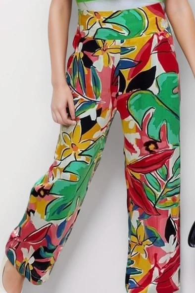 Kız Çocuk Kısa Kollu Blazer Ceketli Yaprak Desenli Yeşil Alt Üst Takım 4-14 Yaş - Resim 3