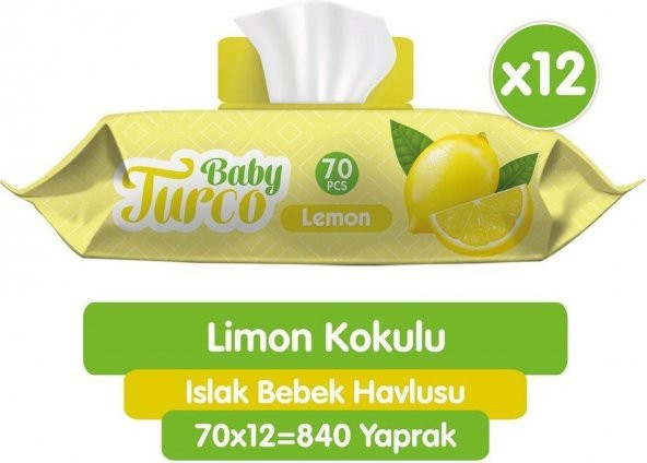 Baby Turco limon Kokulu Islak Bebek Havlusu 12X70 Adet