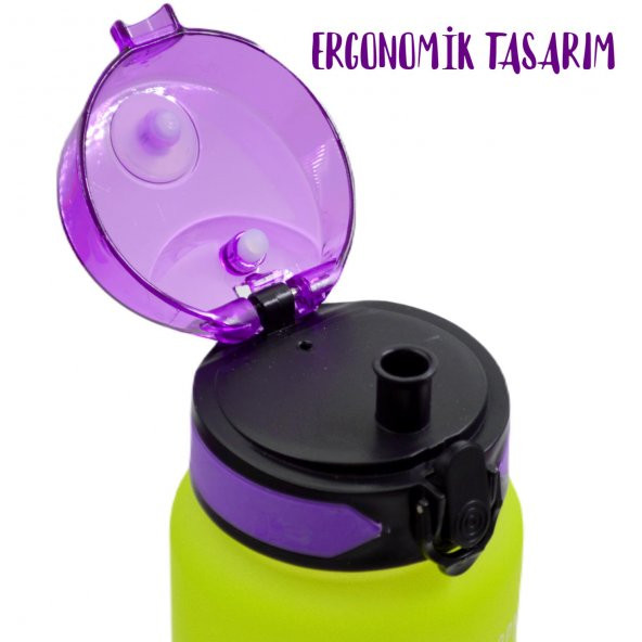 BottleBoss Renk Geçişli Sızdırmaz Kapak Motivasyon Matarası 1 Litre Sticker HEDİYELİ Mor - 4