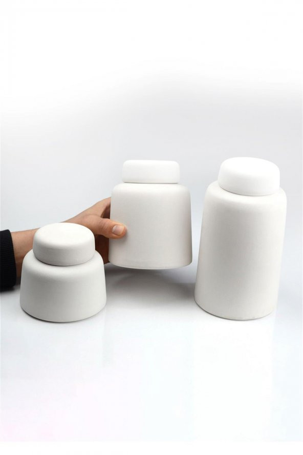 Kapaklı Kavanoz Seramik Bisküvi - ORTA  (Ham Ürün) - Resim 5