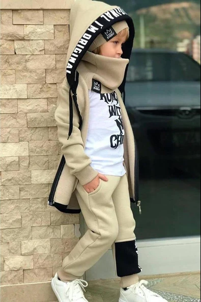 Erkek Çocuk Bereli Original Cool Bej Eşofman Takım - 6