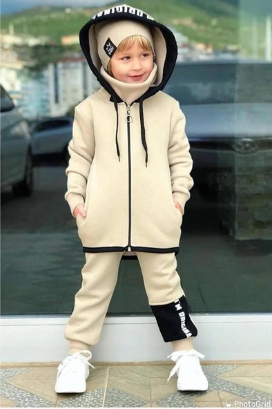 Erkek Çocuk Bereli Original Cool Bej Eşofman Takım - 3