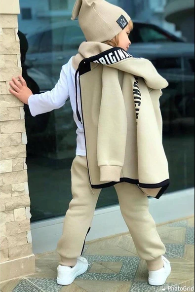 Erkek Çocuk Bereli Original Cool Bej Eşofman Takım - 9