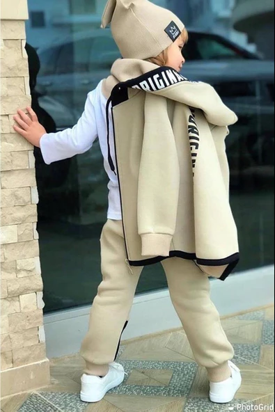 Erkek Çocuk Bereli Original Cool Bej Eşofman Takım - 9