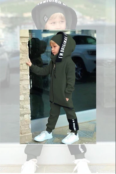 Erkek Çocuk Bereli Original Cool Yeşil Eşofman Takım - 8