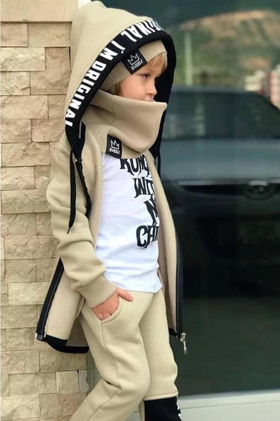 Erkek Çocuk Bereli Original Cool Bej Eşofman Takım - 3
