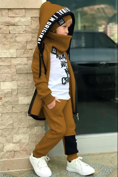 Erkek Çocuk Bereli Original Cool Taba Eşofman Takım - Resim 7