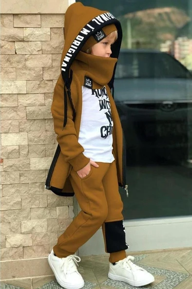 Erkek Çocuk Bereli Original Cool Taba Eşofman Takım - Resim 3