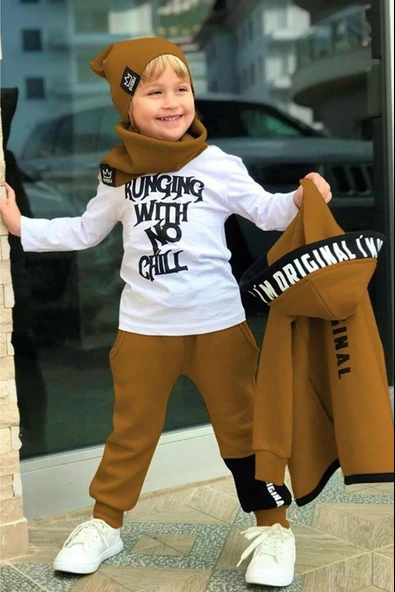 Erkek Çocuk Bereli Original Cool Taba Eşofman Takım - Resim 8