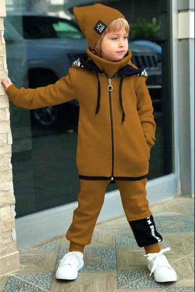 Erkek Çocuk Bereli Original Cool Taba Eşofman Takım - Resim 5