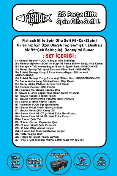 Fishack 42 Parça Elite Spin At-Çek Deniz ve Göl Olta Seti L - 1.80MT / 10-30GR - 2