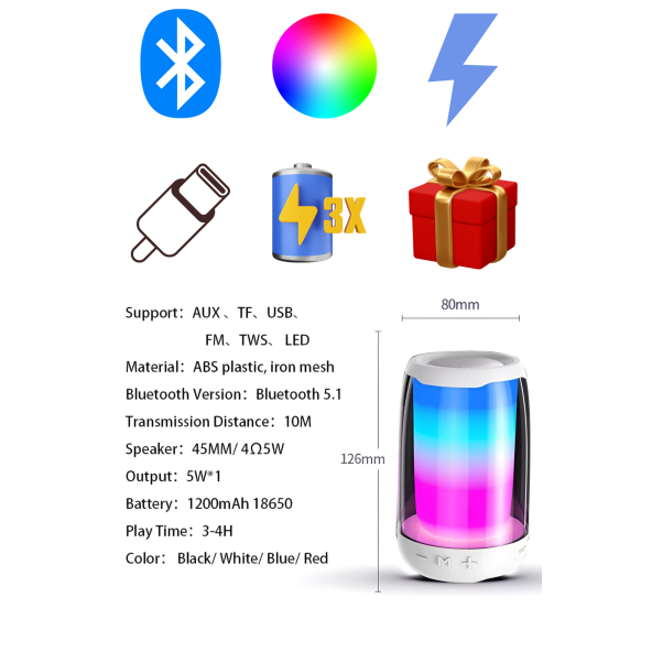 MN6 Pluse 4 Mini Taşınabilir Bluetooth Hoparlör.360  Işıklandırma Hoparlör.bluetooth Hoparlör Stereo - 9