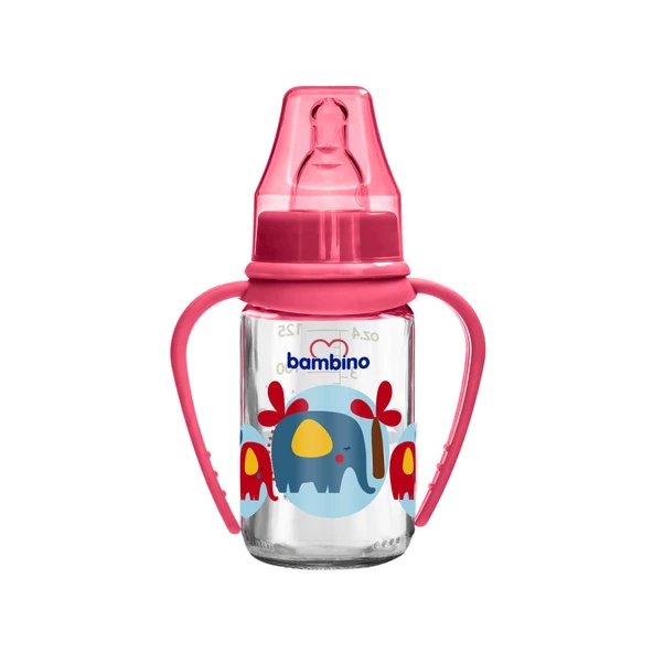 Bambino Kiraz Uçlu Cam Biberon 125ml - Kırmızı - Fil