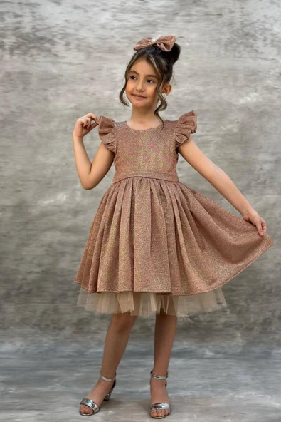 Kız Çocuk Parıldayan Bakır Elbise - Resim 2