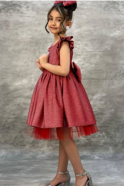 Kız Çocuk Parıldayan Nar Çiçeği  Elbise - Resim 4