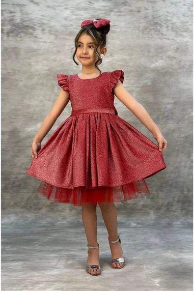 Kız Çocuk Parıldayan Nar Çiçeği  Elbise ürün görseli