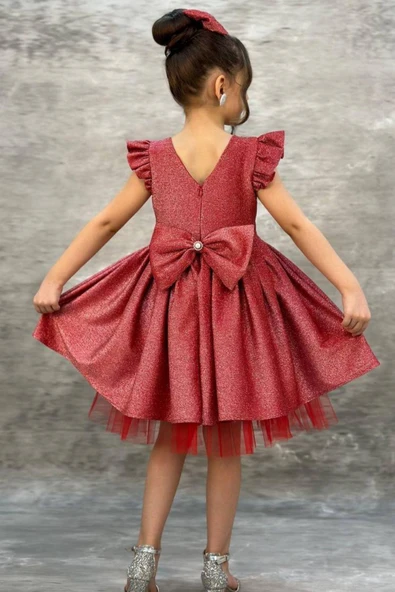 Kız Çocuk Parıldayan Nar Çiçeği  Elbise - Resim 2