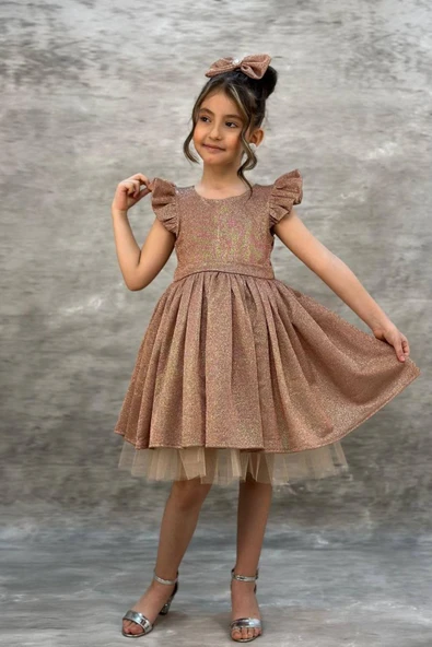 Kız Çocuk Parıldayan Bakır Elbise - Resim 7