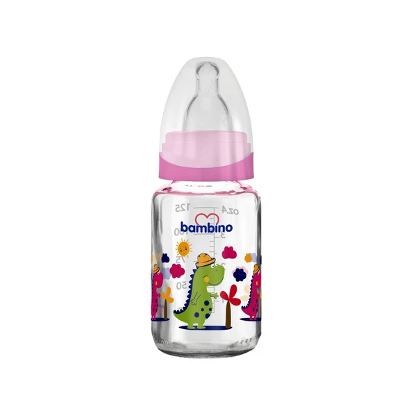 Bambino Cam Biberon 125ml 0+ Ay - Pembe - Dinazor Desenli