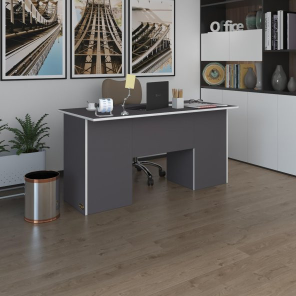 Kenzlife ofis masası masi oka gri 75*150*60 raflı dolap çiftli bilgisayar çalışma masası - 2