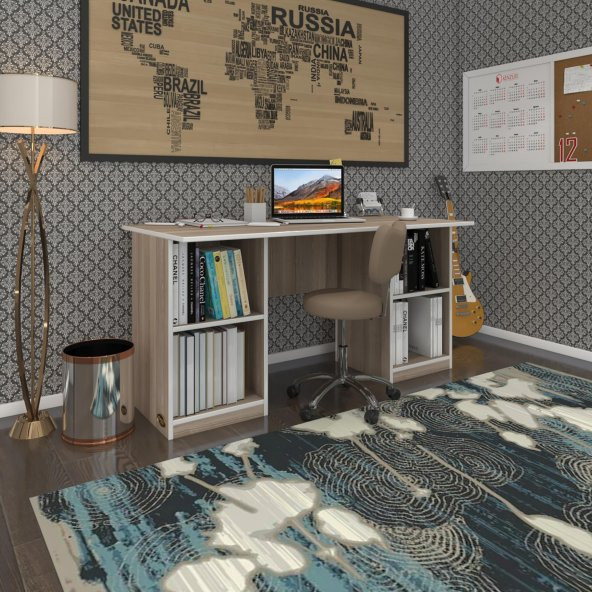 Kenzlife ofis masası masi oka crd 75*170*60 raflı dolap çiftli bilgisayar çalışma masası