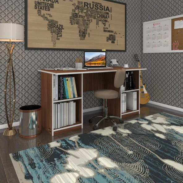 Kenzlife ofis masası masi oka cvz 75*170*80 raflı dolap çiftli bilgisayar çalışma masası
