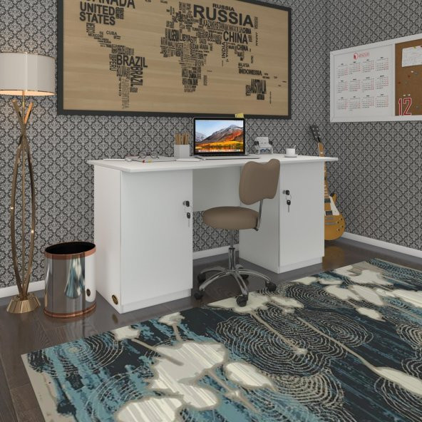 Kenzlife ofis masası masi oka byz 75*150*60 kilitli kapaklı dolap çiftli bilgisayar çalışma masası